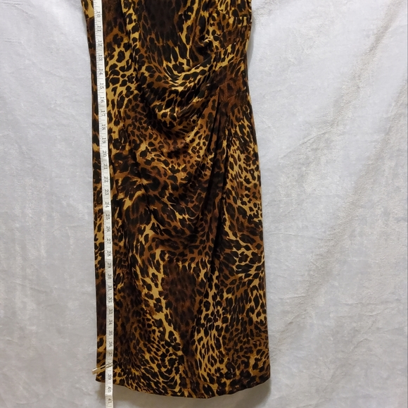 Ralph Lauren Brown/Black Animal Print Sleeveless Ruched Dress Boatneck Size 4 - Picture 4 of 7